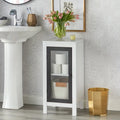 White Bathroom Floor Cabinet with Tempered Glass Door, Adjustable Shelf and Pine Wood Legs