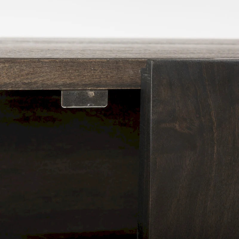 4-Door Solid Wood Sideboard with Gold Metal Base, Brown Finish, 80.1x17.3x29.9
