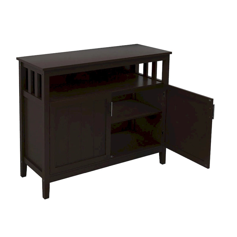 White and Black Kitchen Sideboard Buffet Cabinet with 2 Doors and Adjustable Shelf, 40x16x34