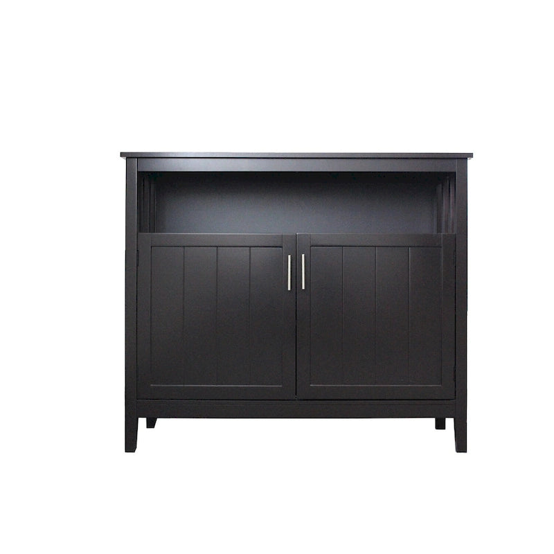 White and Black Kitchen Sideboard Buffet Cabinet with 2 Doors and Adjustable Shelf, 40x16x34