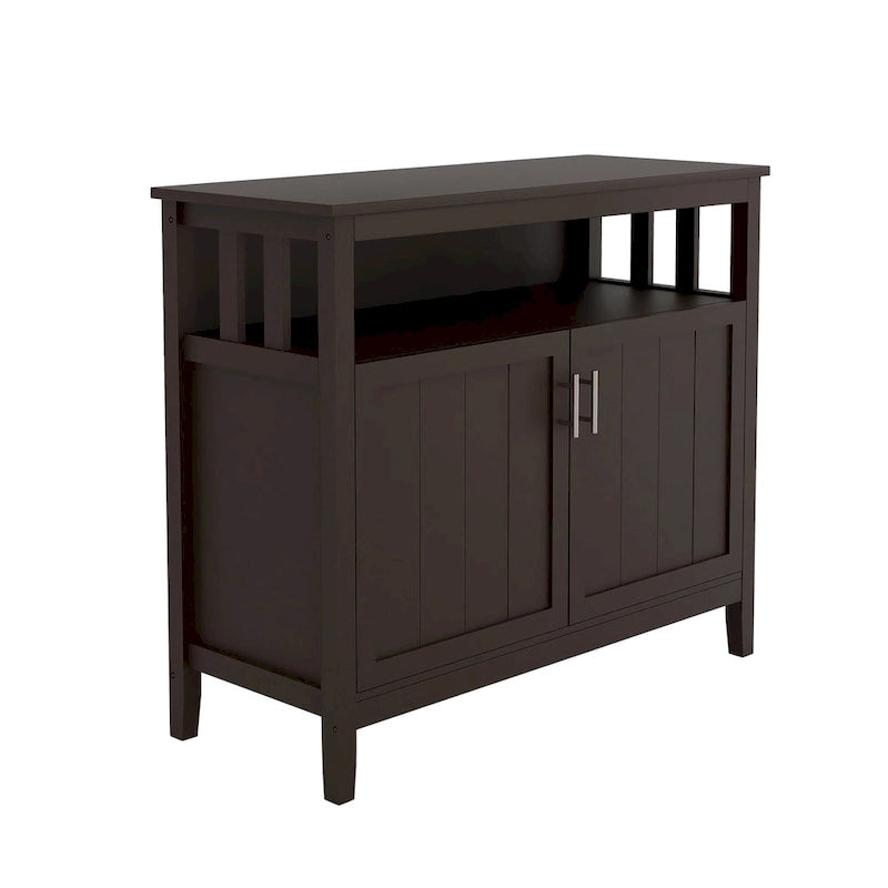 White and Black Kitchen Sideboard Buffet Cabinet with 2 Doors and Adjustable Shelf, 40x16x34