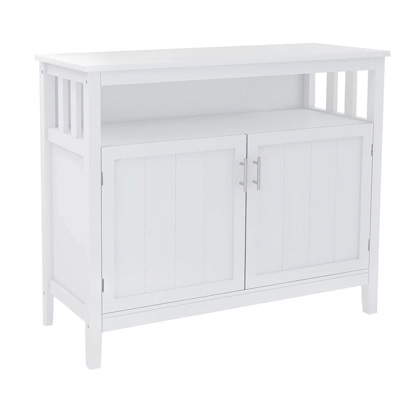 White and Black Kitchen Sideboard Buffet Cabinet with 2 Doors and Adjustable Shelf, 40x16x34