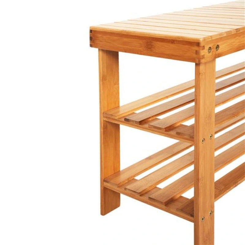 3-Tier Bamboo Shoe Rack with Seat Stool Function, 35.43x11.02x17.72 inches