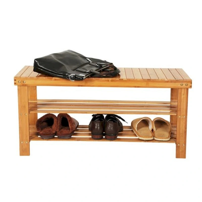 3-Tier Bamboo Shoe Rack with Seat Stool Function, 35.43x11.02x17.72 inches