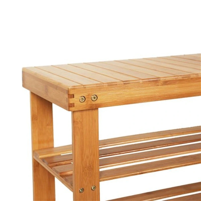 3-Tier Bamboo Shoe Rack with Seat Stool Function, 35.43x11.02x17.72 inches