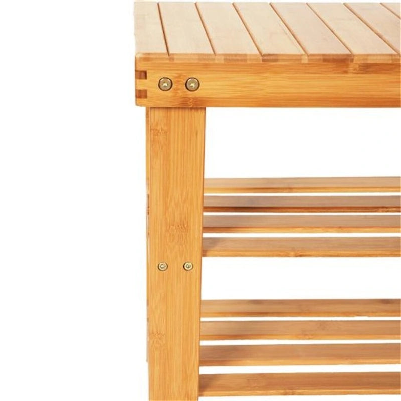 3-Tier Bamboo Shoe Rack with Seat Stool Function, 35.43x11.02x17.72 inches