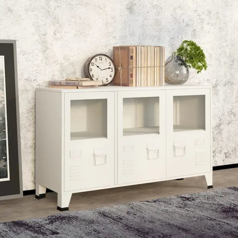 Industrial Metal and Glass Sideboard Storage Cabinet for Living Room, 41.3x13.8x24.4