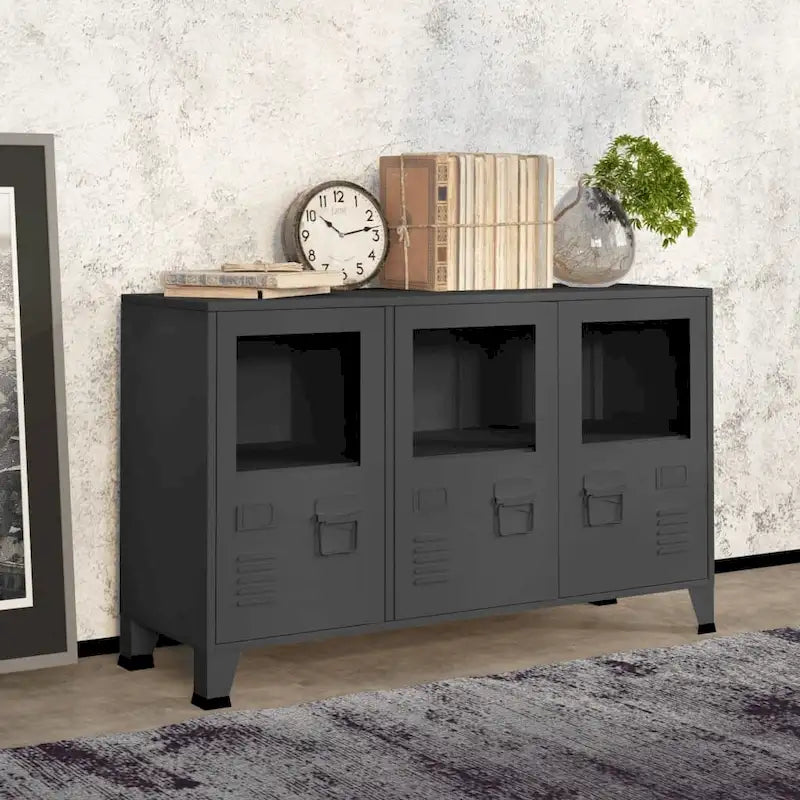 Industrial Metal and Glass Sideboard Storage Cabinet for Living Room, 41.3x13.8x24.4