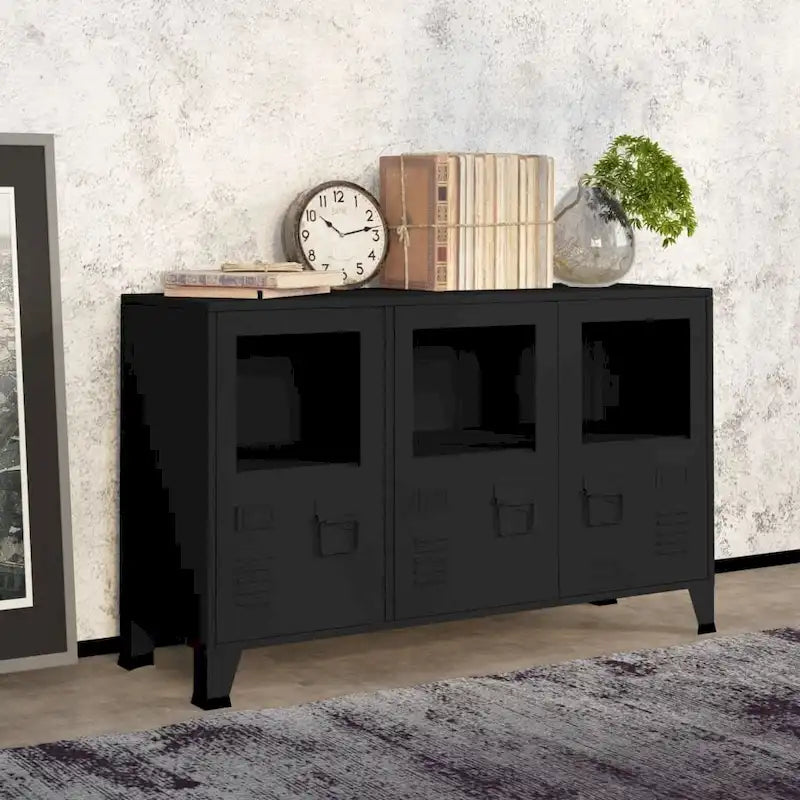 Industrial Metal and Glass Sideboard Storage Cabinet for Living Room, 41.3x13.8x24.4