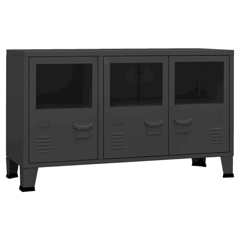 Industrial Metal and Glass Sideboard Storage Cabinet for Living Room, 41.3x13.8x24.4