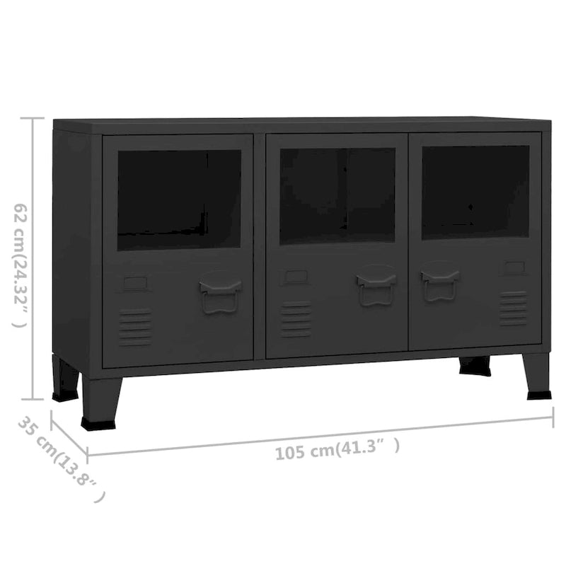 Industrial Metal and Glass Sideboard Storage Cabinet for Living Room, 41.3x13.8x24.4