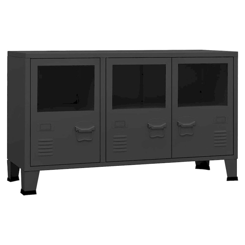 Industrial Metal and Glass Sideboard Storage Cabinet for Living Room, 41.3x13.8x24.4