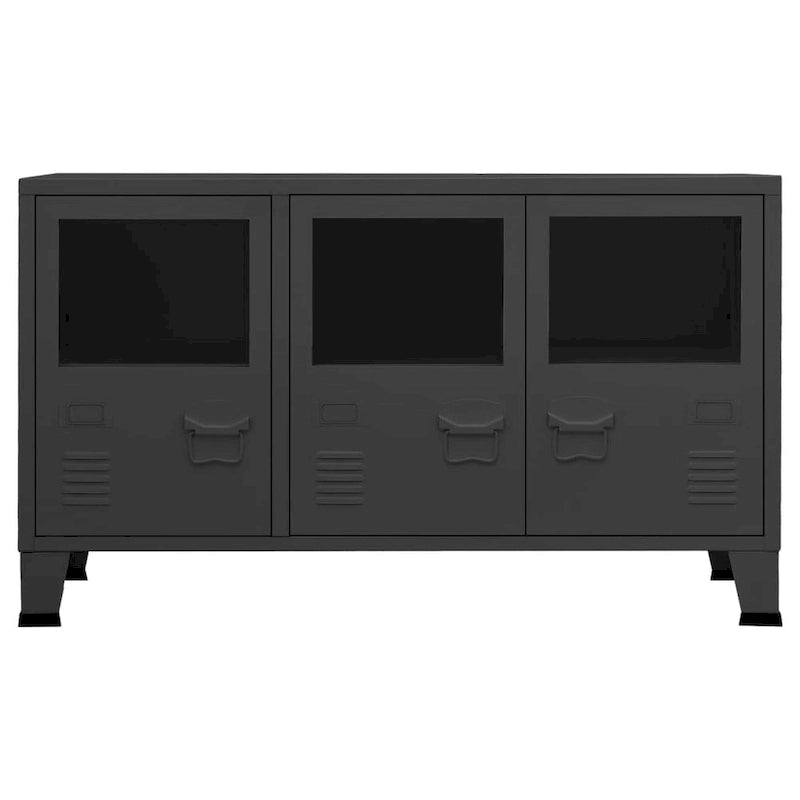 Industrial Metal and Glass Sideboard Storage Cabinet for Living Room, 41.3x13.8x24.4