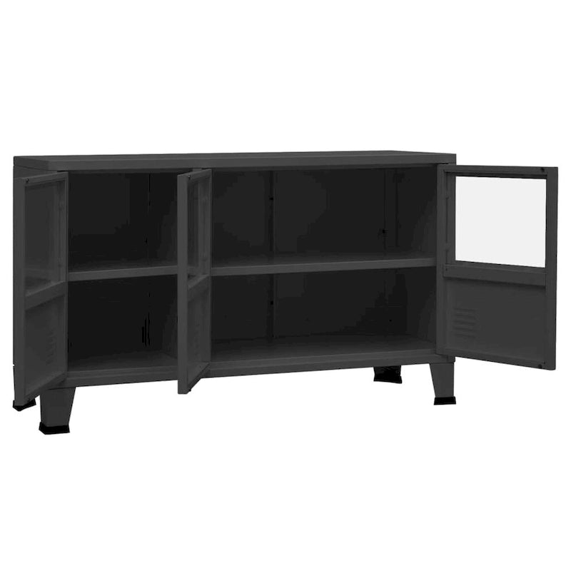 Industrial Metal and Glass Sideboard Storage Cabinet for Living Room, 41.3x13.8x24.4