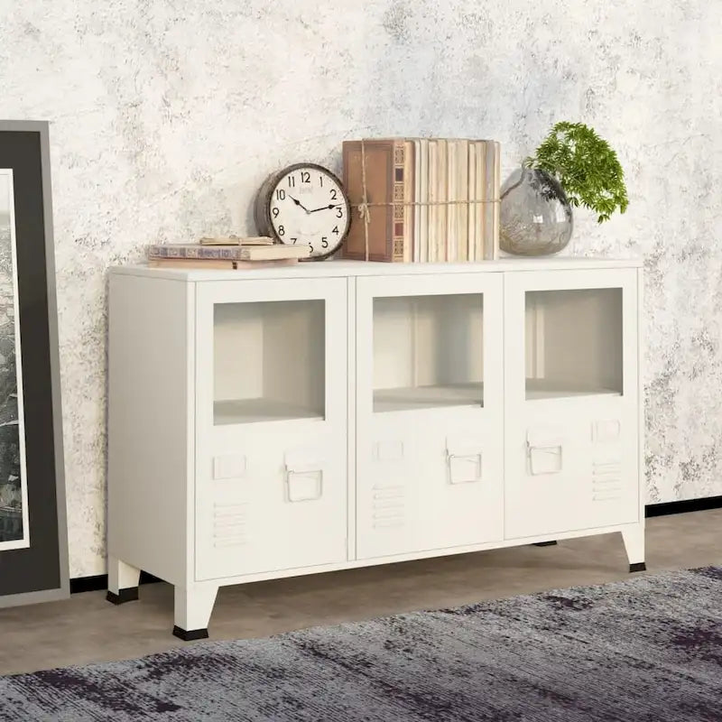 Industrial Metal and Glass Sideboard Storage Cabinet for Living Room, 41.3x13.8x24.4