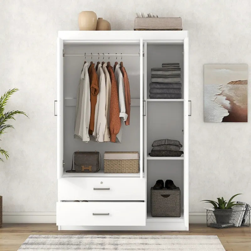 3-Door Wood Wardrobe with Drawers