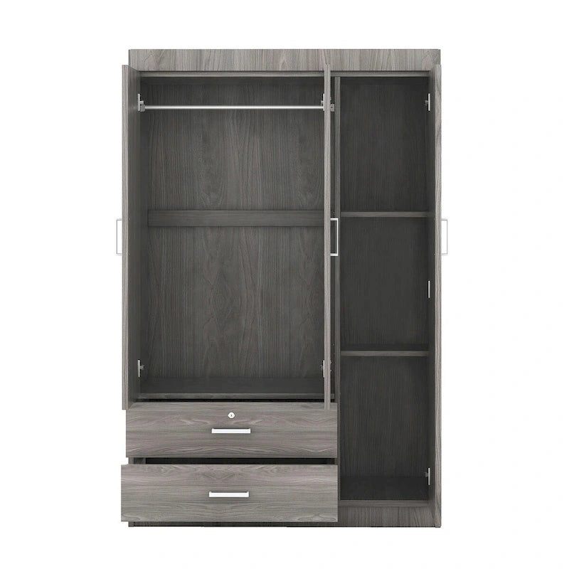3-Door Wood Wardrobe with Drawers