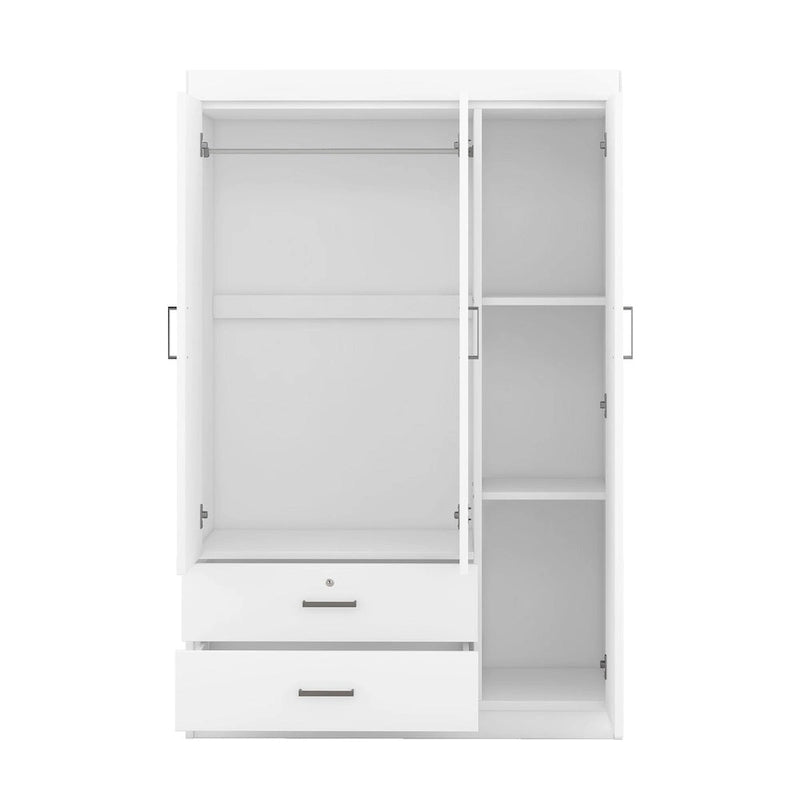 3-Door Wood Wardrobe with Drawers