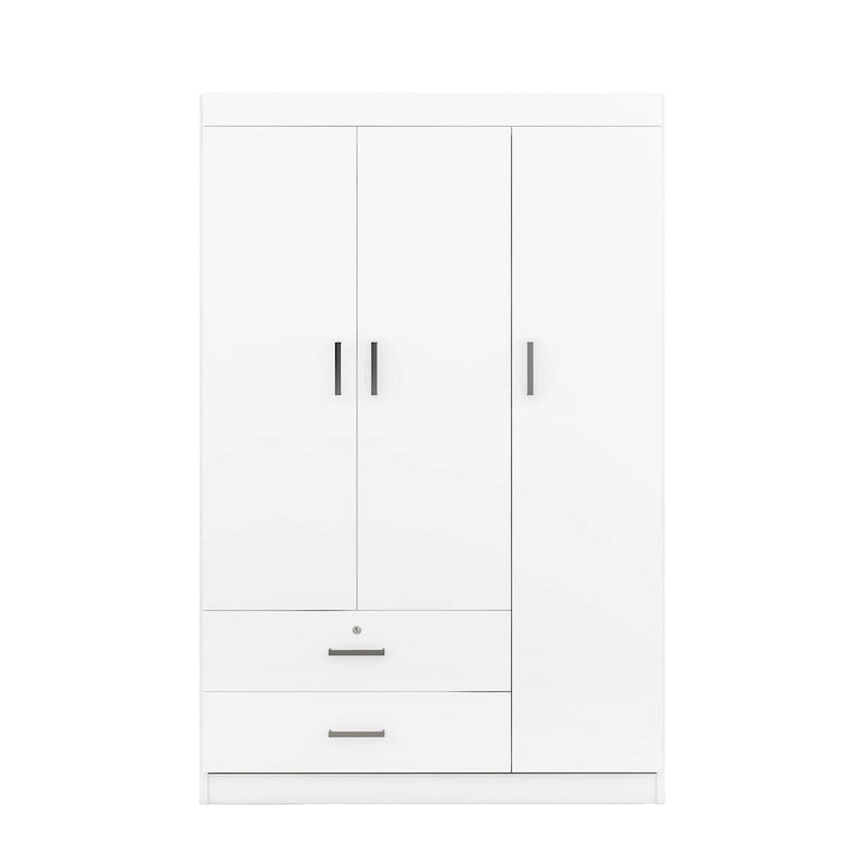 3-Door Wood Wardrobe with Drawers