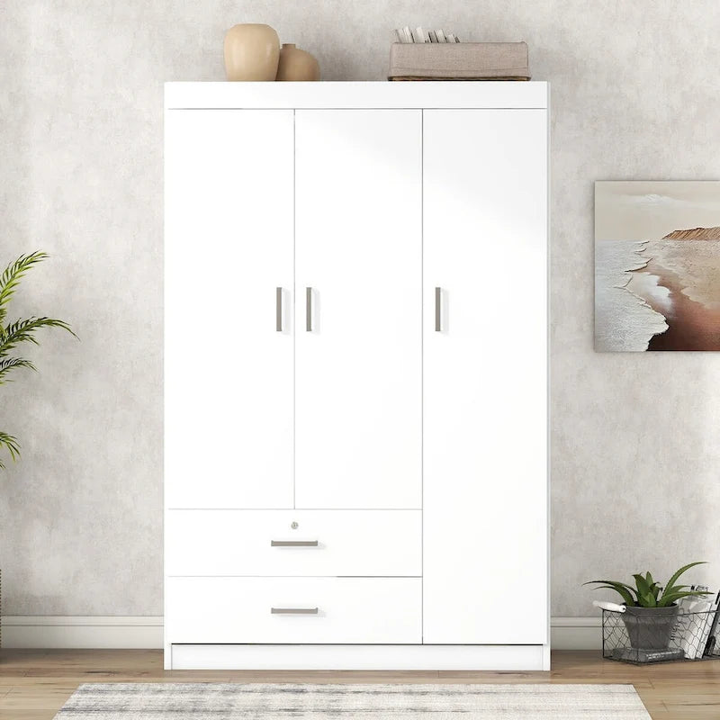 3-Door Wood Wardrobe with Drawers