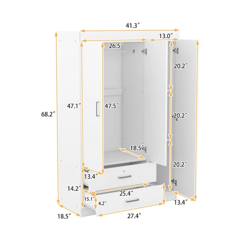 3-Door Wood Wardrobe with Drawers