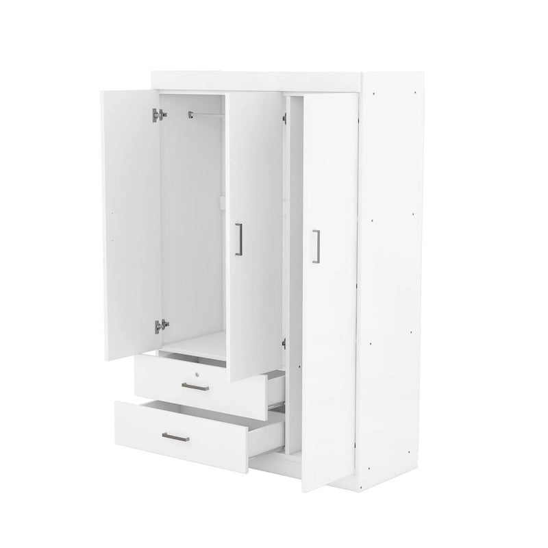 3-Door Wood Wardrobe with Drawers