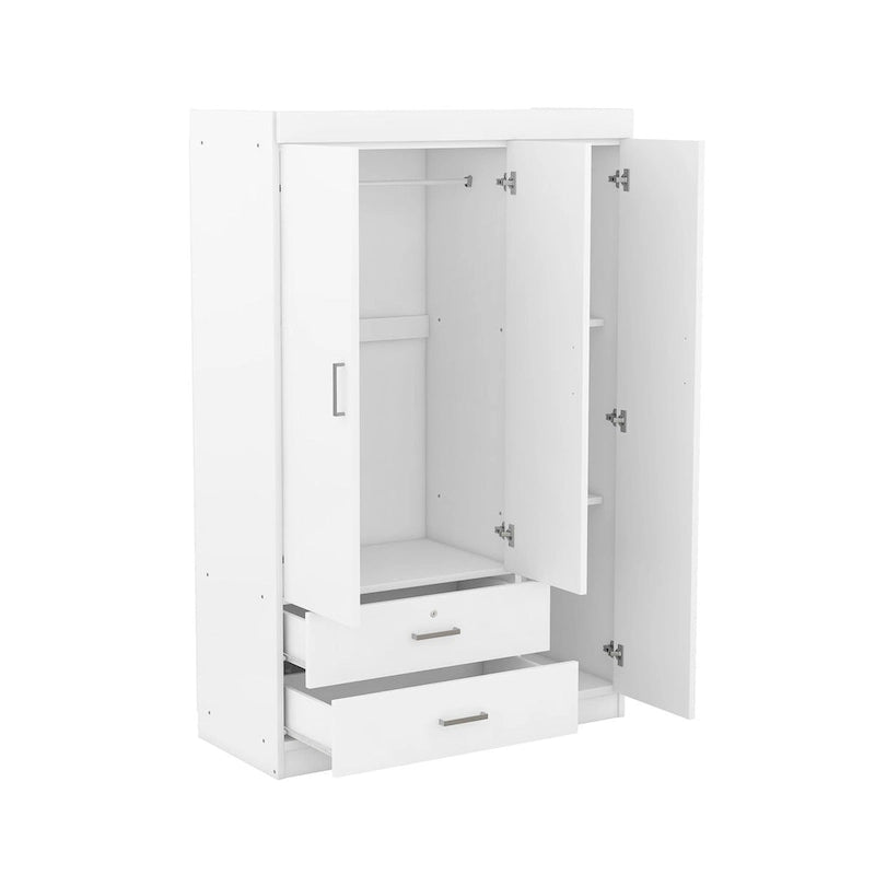 3-Door Wood Wardrobe with Drawers