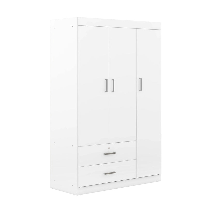3-Door Wood Wardrobe with Drawers