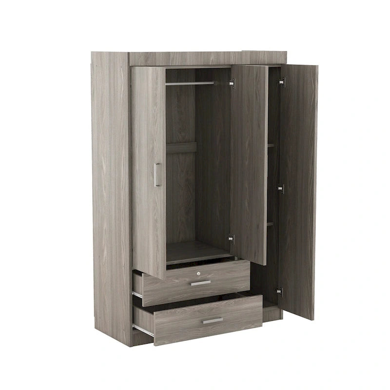 3-Door Wood Wardrobe with Drawers