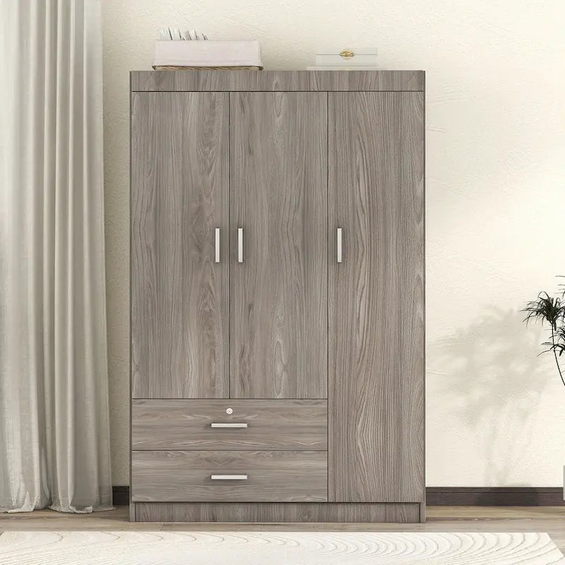 3-Door Wood Wardrobe with Drawers