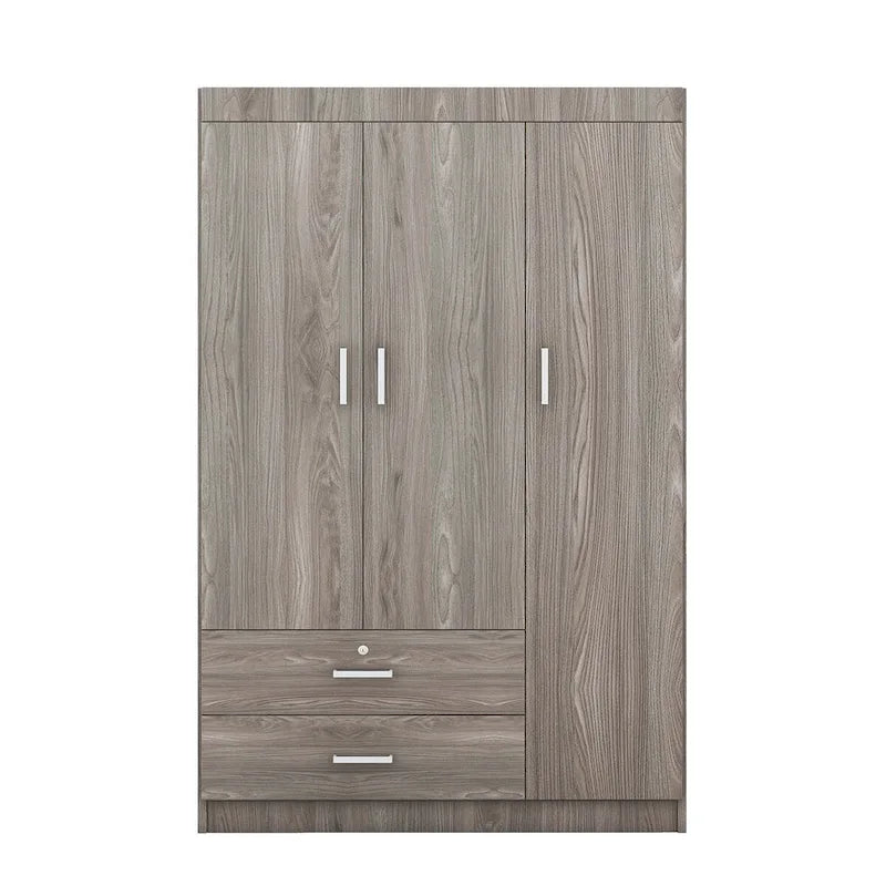 3-Door Wood Wardrobe with Drawers