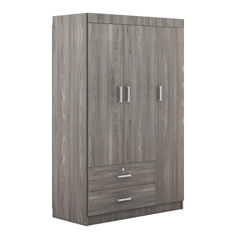 3-Door Wood Wardrobe with Drawers