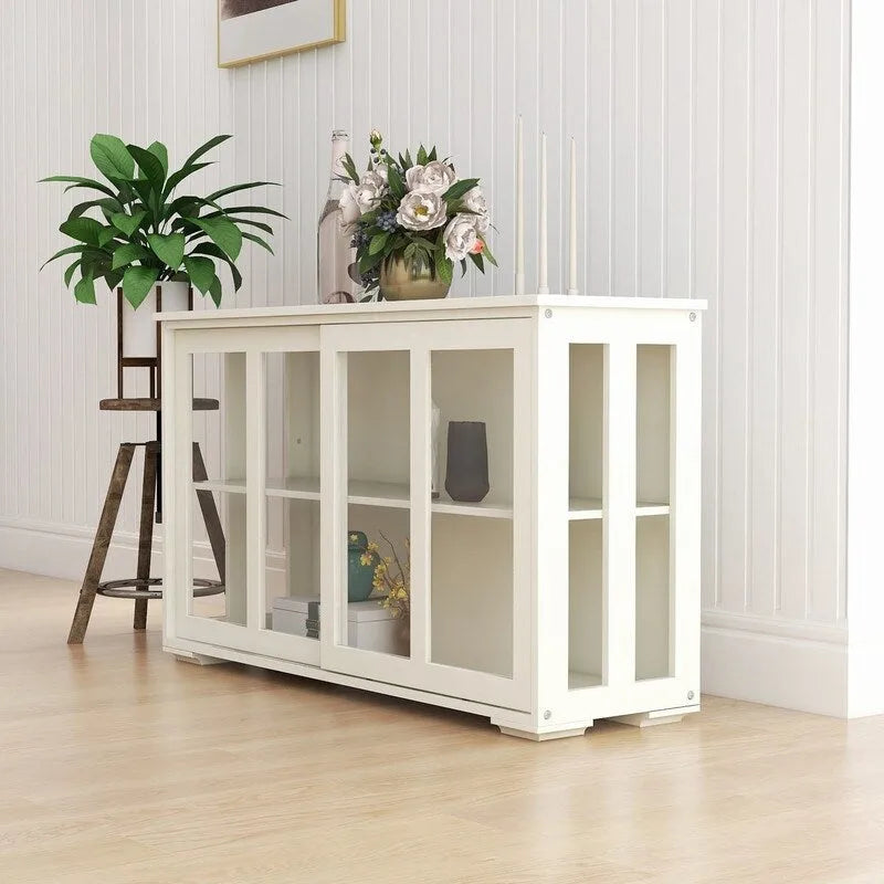 White Kitchen Storage Stand Cupboard with Glass Door