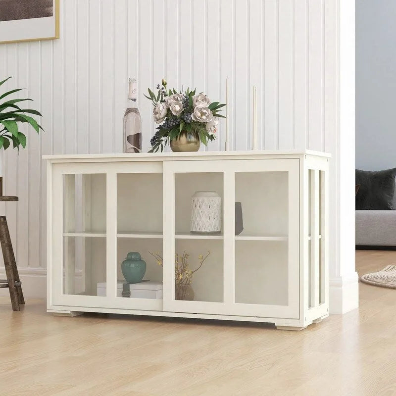 White Kitchen Storage Stand Cupboard with Glass Door