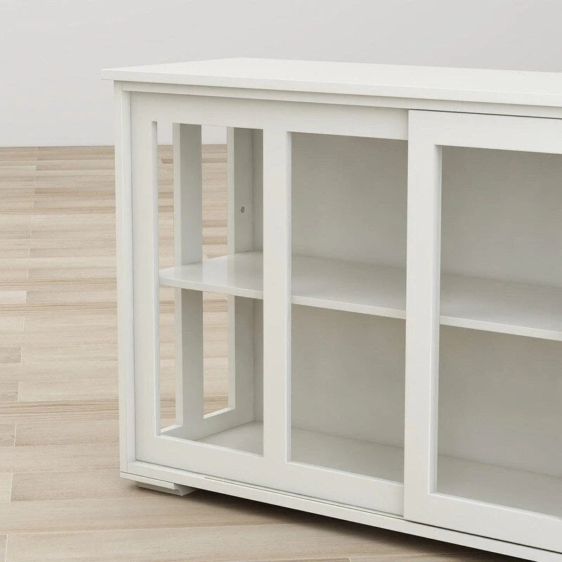 White Kitchen Storage Stand Cupboard with Glass Door
