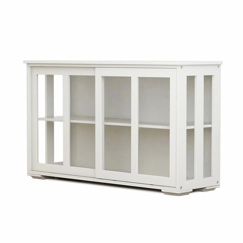 White Kitchen Storage Stand Cupboard with Glass Door
