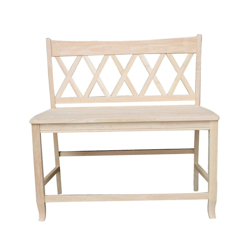 Solid Wood Double X-Back Bar Bench with Butcher Block Seat, 42W x 24H