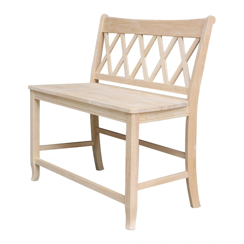 Solid Wood Double X-Back Bar Bench with Butcher Block Seat, 42W x 24H
