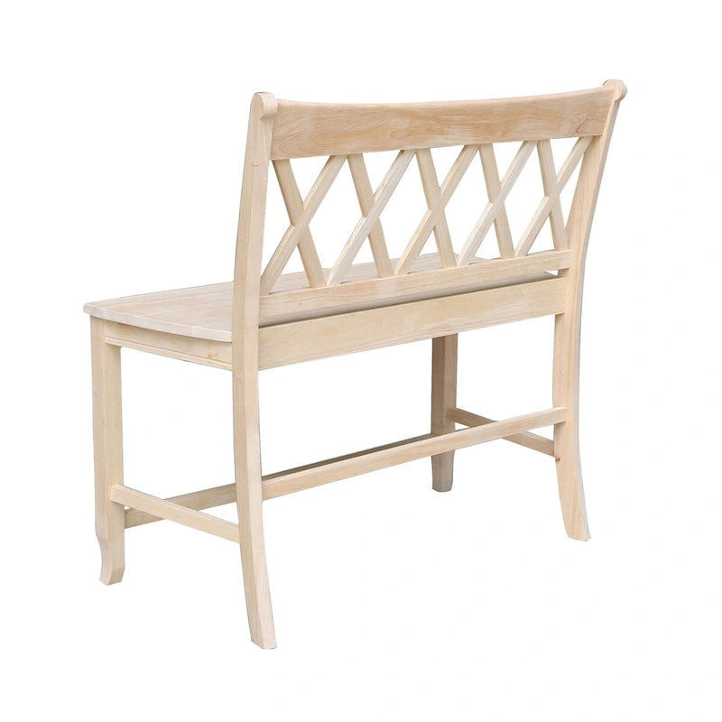 Solid Wood Double X-Back Bar Bench with Butcher Block Seat, 42W x 24H