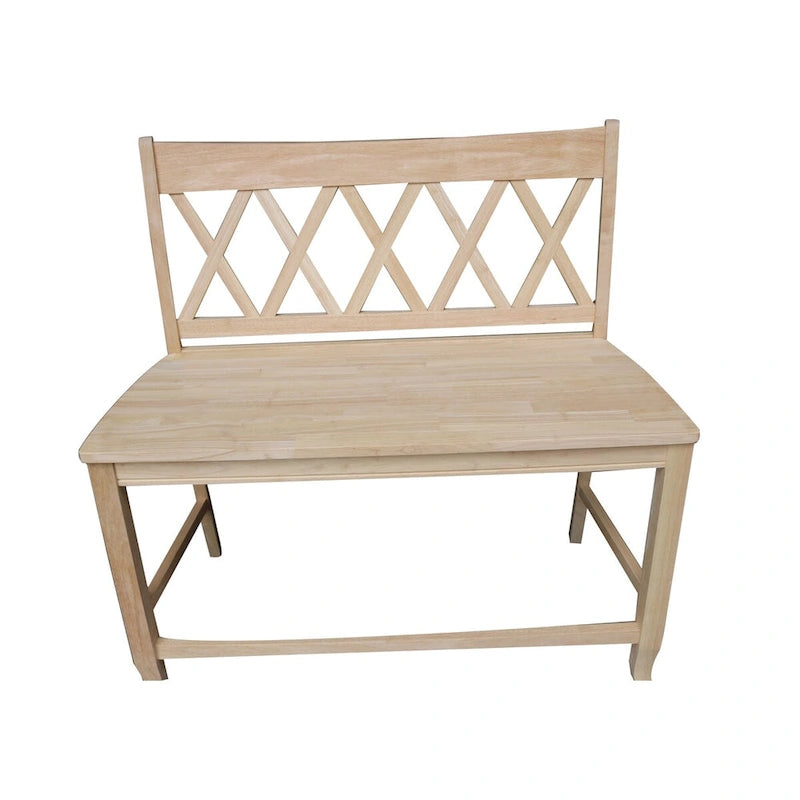 Solid Wood Double X-Back Bar Bench with Butcher Block Seat, 42W x 24H