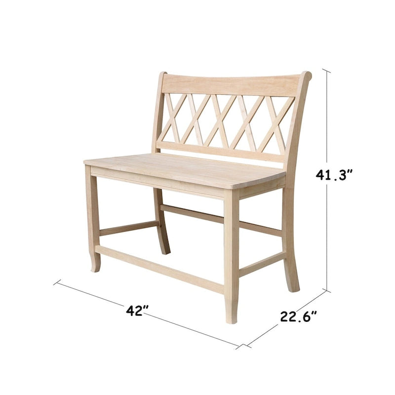 Solid Wood Double X-Back Bar Bench with Butcher Block Seat, 42W x 24H