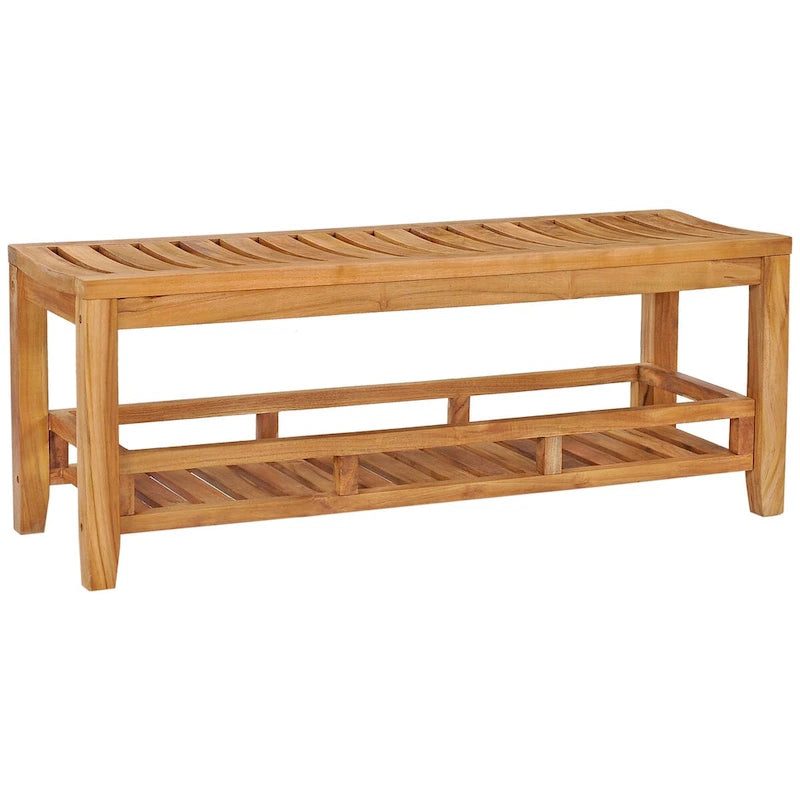 Teak Wood Shower Stool and Bench with Lower Shelf, 47 inches