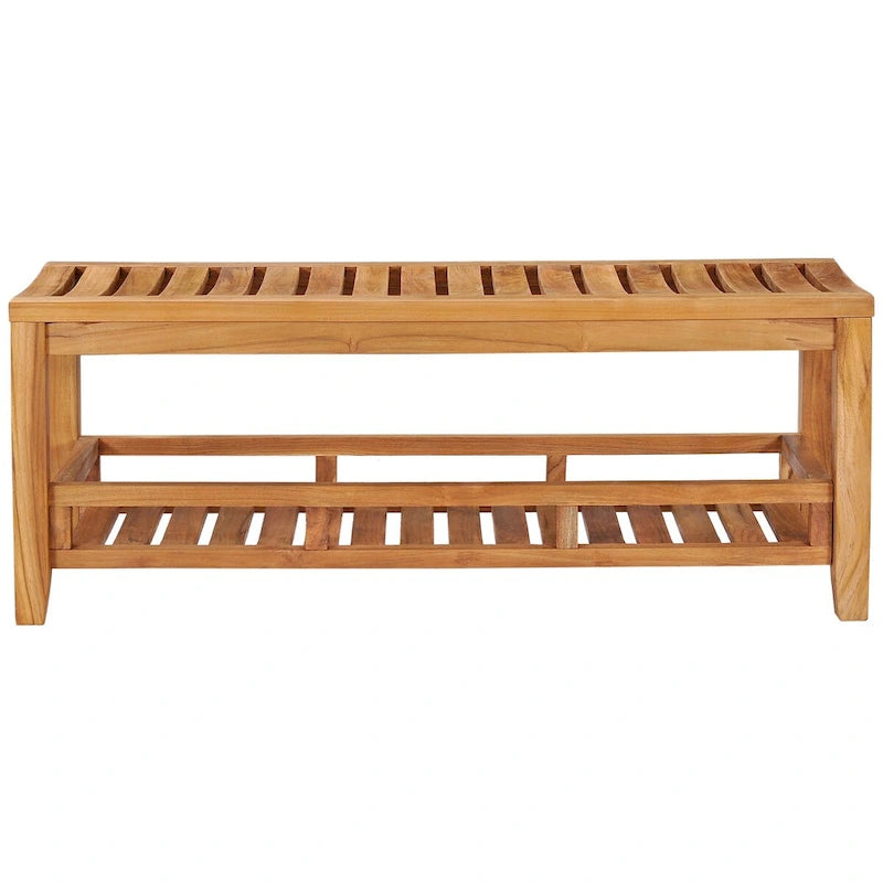 Teak Wood Shower Stool and Bench with Lower Shelf, 47 inches