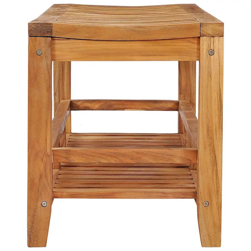 Teak Wood Shower Stool and Bench with Lower Shelf, 47 inches