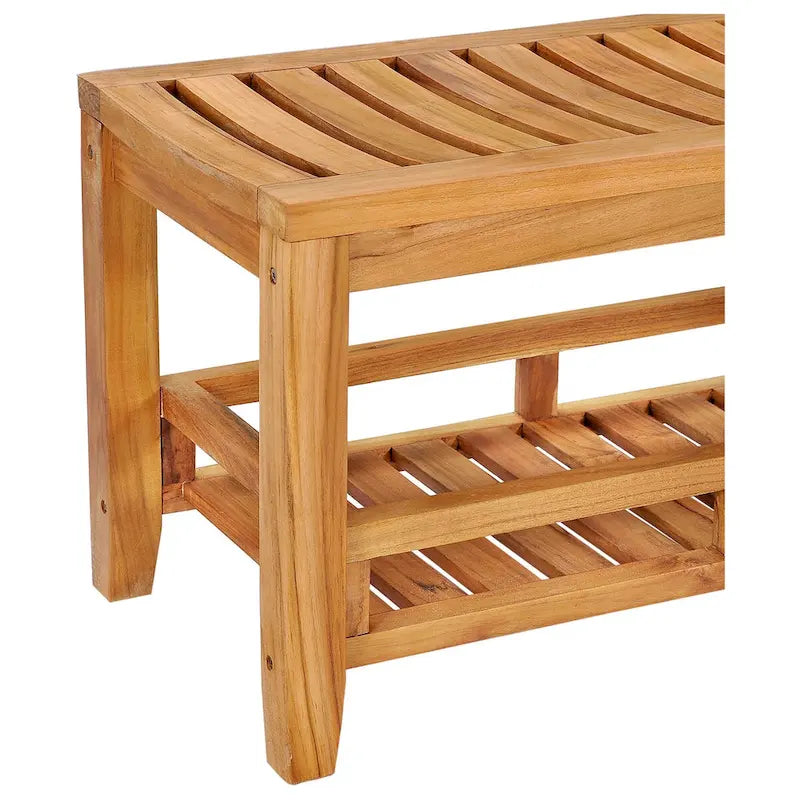 Teak Wood Shower Stool and Bench with Lower Shelf, 47 inches