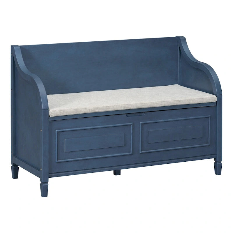Rustic Solid Wood Entryway Storage Bench with Safety Hinge and Hidden Storage, 5 Colors