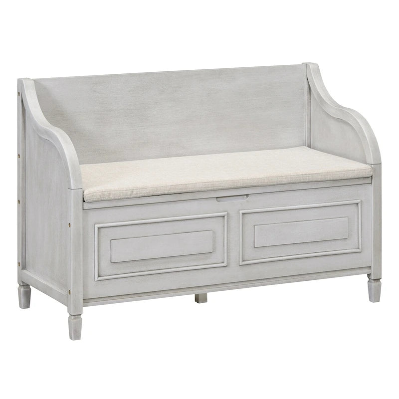 Rustic Solid Wood Entryway Storage Bench with Safety Hinge and Hidden Storage, 5 Colors