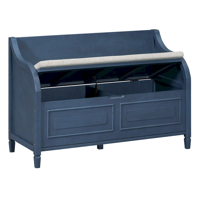 Rustic Solid Wood Entryway Storage Bench with Safety Hinge and Hidden Storage, 5 Colors