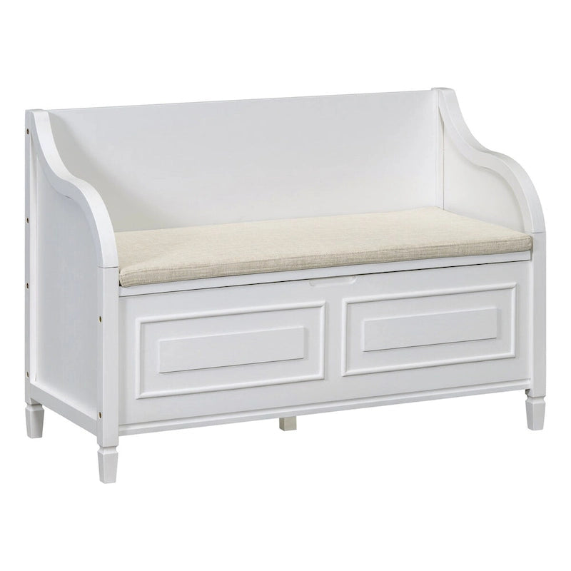Rustic Solid Wood Entryway Storage Bench with Safety Hinge and Hidden Storage, 5 Colors