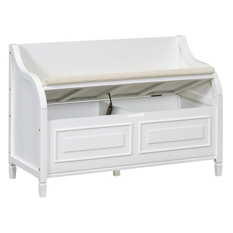 Rustic Solid Wood Entryway Storage Bench with Safety Hinge and Hidden Storage, 5 Colors